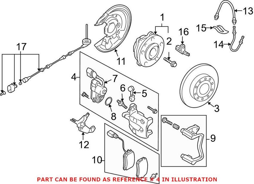 VW Disc Brake Caliper – Rear Driver Side (w/ EPB) (New) 3C0615403J