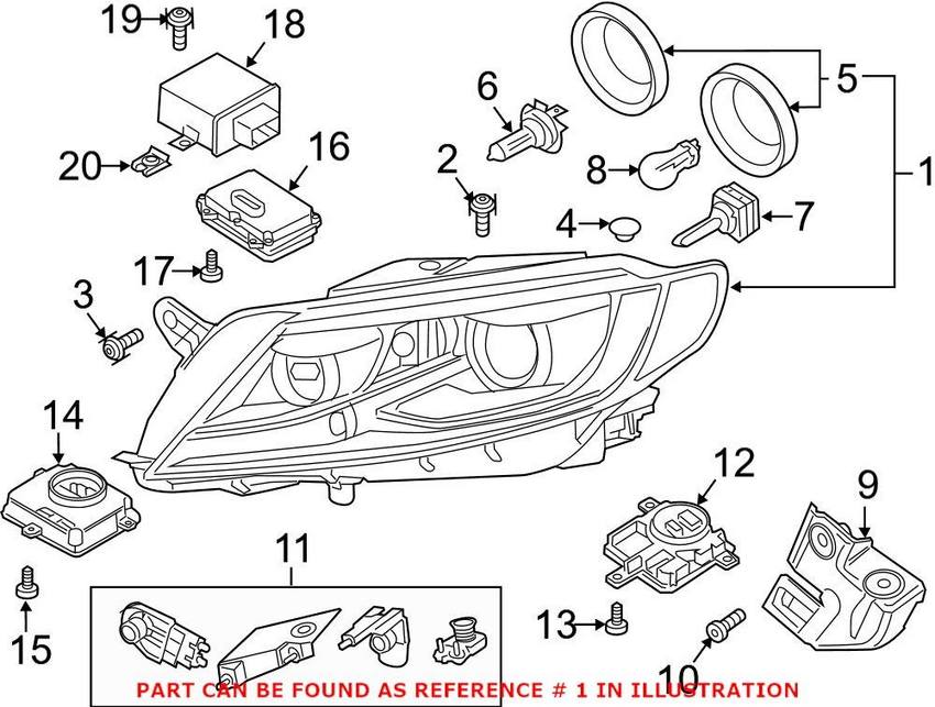 VW Headlight Assembly – Passenger Side (Xenon) (Adaptive) 3C8941754S