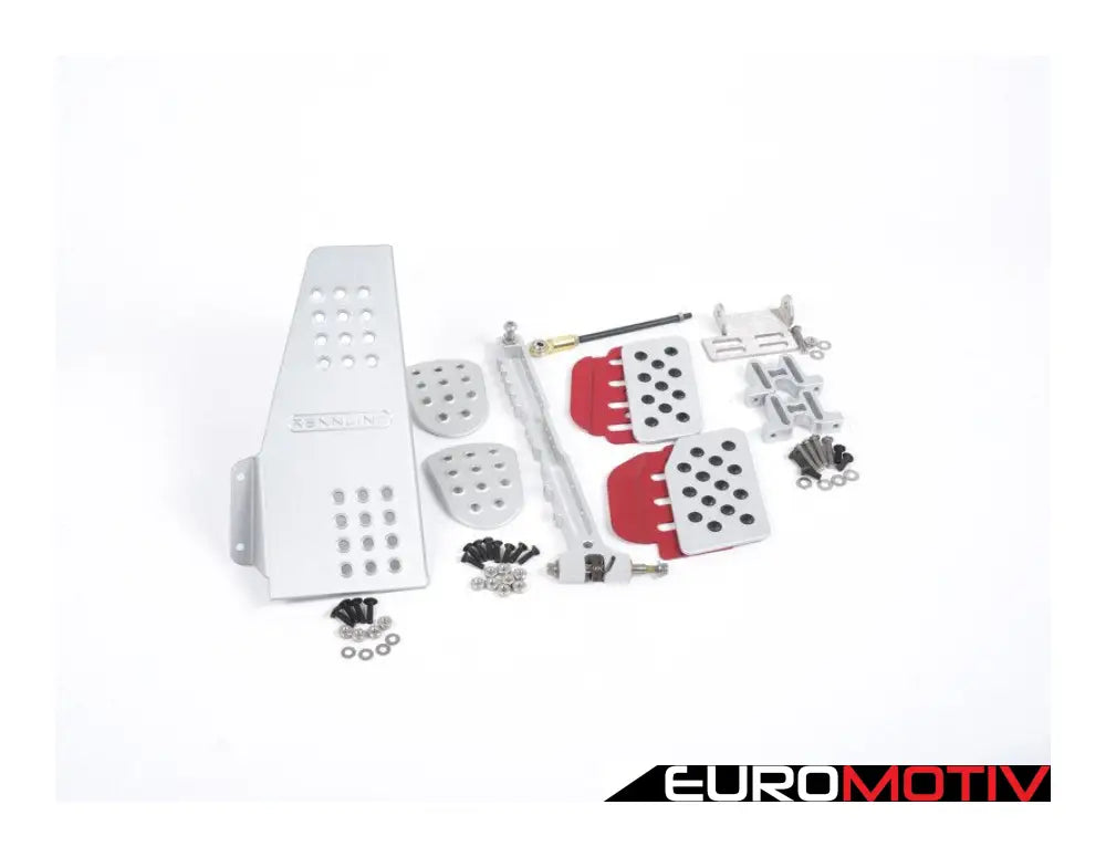 4 Piece Pedal Set - Perforated Silver Pedals / Red Extensions