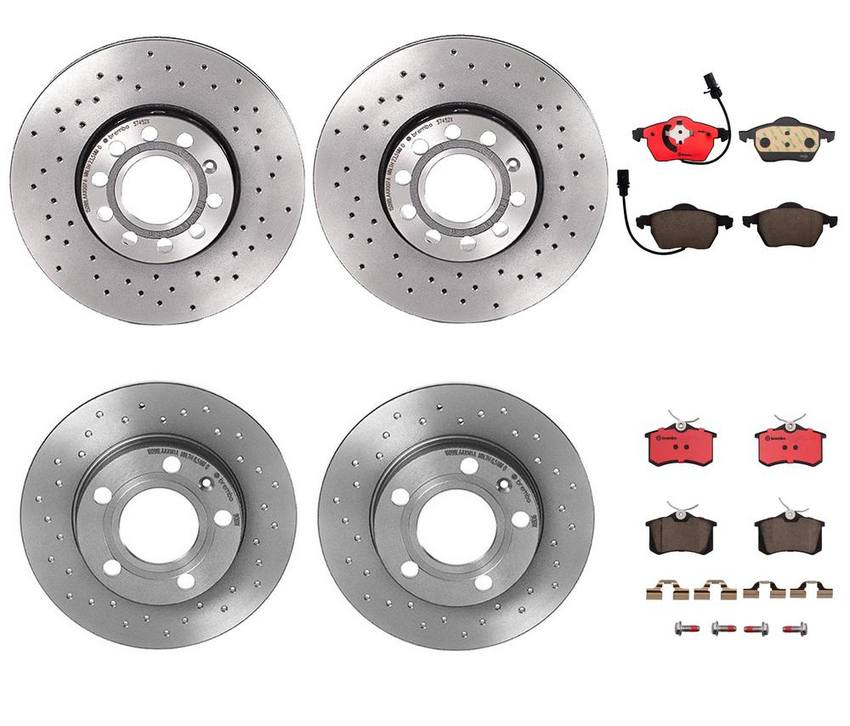 Audi Brake Kit – Pads and Rotors Front and Rear (288mm/245mm) (Ceramic) (Xtra) 8E0698451L – Brembo 4013734KIT