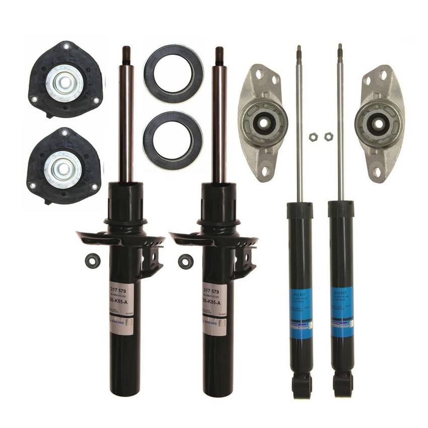 VW Suspension Strut and Shock Absorber Assembly Kit – Front and Rear (With Comfort Suspension) 1K0513029HF – Sachs 4019494KIT