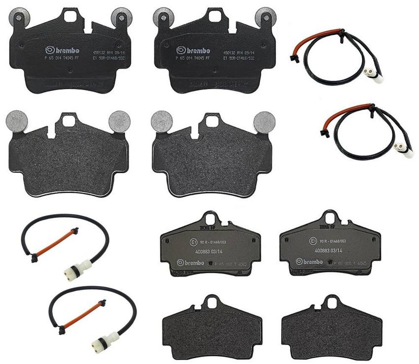 Porsche Disc Brakes Kit – Pads Front and Rear (Low-Met) (with Sensors) 99761275600 – Brembo 4059853KIT