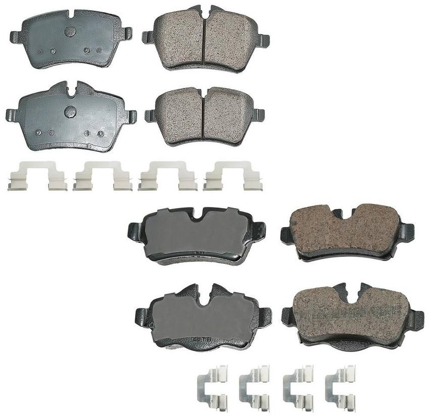 Mini Disc Brake Pad Set Kit – Front and Rear (Ceramic) (EURO) 34216794059 – Akebono Euro Ultra-Premium 4096940KIT