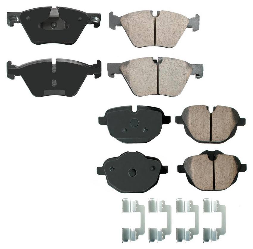 BMW Disc Brake Pad Set Kit – Front and Rear (Ceramic) (EURO) 34216885452 – Akebono Euro Ultra-Premium 4096957KIT