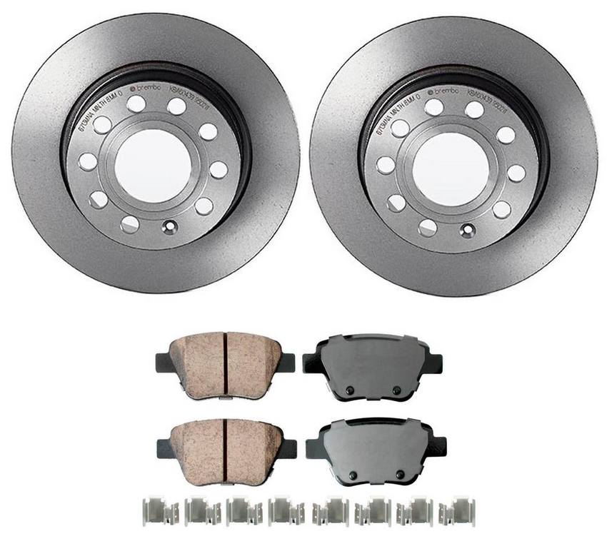 VW Disc Brake Pad and Rotor Kit – Rear (255mm) (Ceramic) (EURO) 5Q0615601F – Akebono Euro Ultra-Premium 4118897KIT