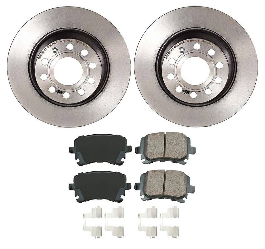 Audi VW Disc Brake Pad and Rotor Kit – Rear (282mm) (Ceramic) (EURO) 8E0698451J – Akebono Euro Ultra-Premium 4119643KIT