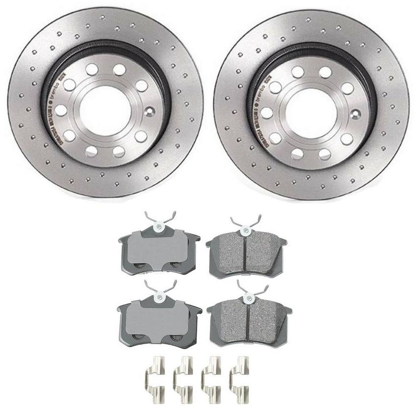 Audi VW Disc Brake Pad and Rotor Kit – Rear (255mm) (Xtra) (Ceramic) (EURO) 8E0698451L – Akebono Euro Ultra-Premium 4122314KIT