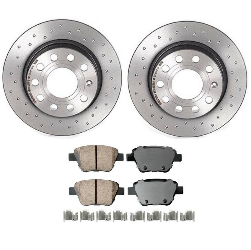 VW Disc Brake Pad and Rotor Kit – Rear (255mm) (Xtra) (Ceramic) (EURO) 5Q0615601F – Akebono Euro Ultra-Premium 4122319KIT