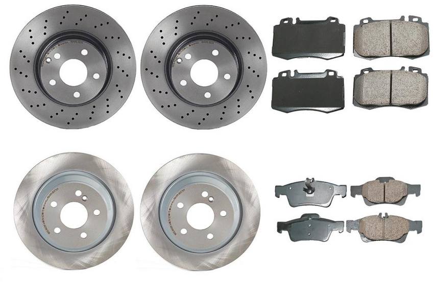 Mercedes Disc Brake Pad and Rotor Kit – Front and Rear (312mm/300mm) (Ceramic) (EURO) 220423011264 – Akebono Euro Ultra-Premium 4122489KIT