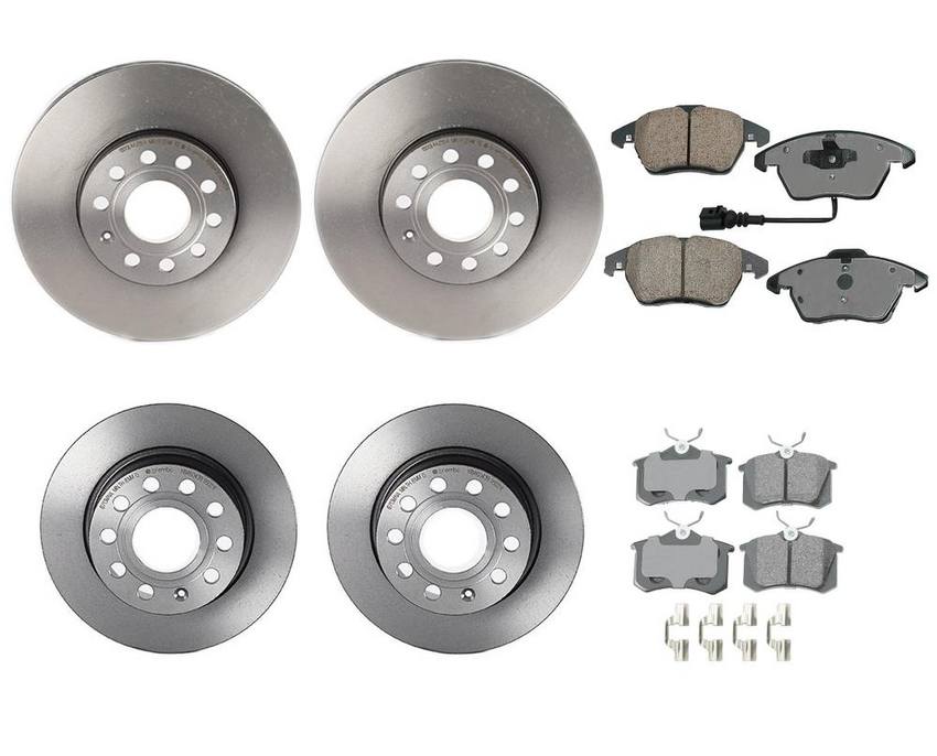 Audi VW Disc Brake Pad and Rotor Kit – Front and Rear (288mm/255mm) (Ceramic) (EURO) 8J0698151C – Akebono Euro Ultra-Premium 4122510KIT