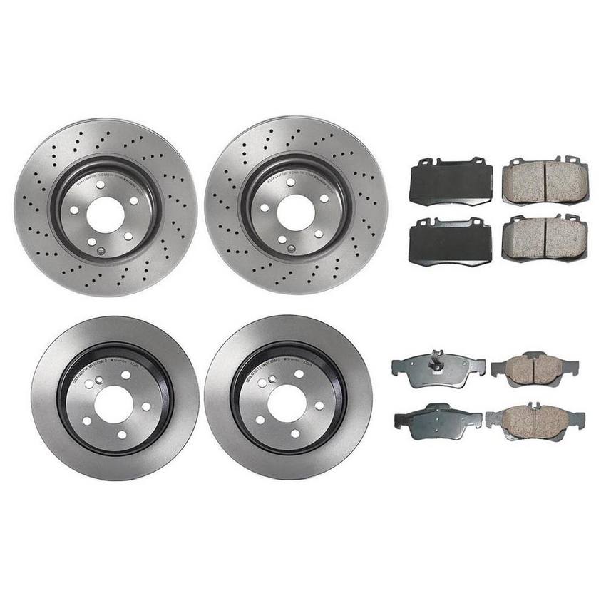 Mercedes Disc Brake Pad and Rotor Kit – Front and Rear (330mm/300mm) (Ceramic) (EURO) 221423111207 – Akebono Euro Ultra-Premium 4122514KIT