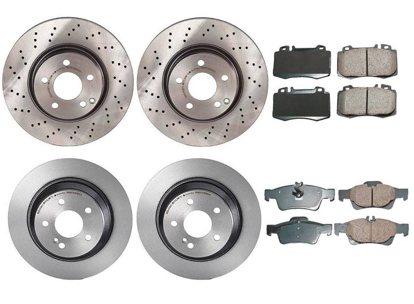 Mercedes Disc Brake Pad and Rotor Kit – Front and Rear (312mm/300mm) (Ceramic) (EURO) 230423071264 – Akebono Euro Ultra-Premium 4122518KIT