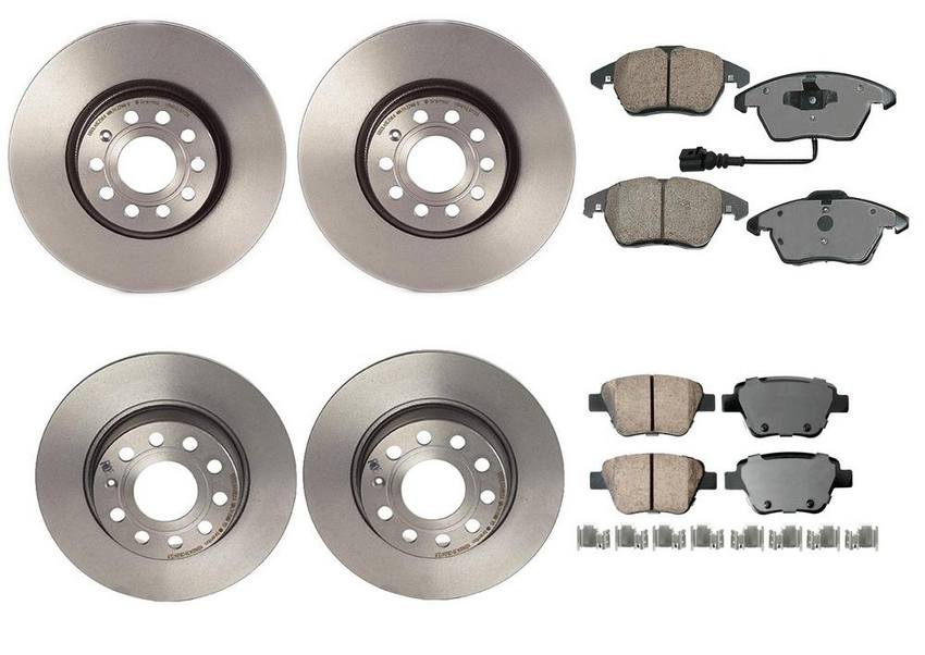 Audi VW Disc Brake Pad and Rotor Kit – Front and Rear (312mm/272mm) (Ceramic) (EURO) 8J0698151C – Akebono Euro Ultra-Premium 4122529KIT