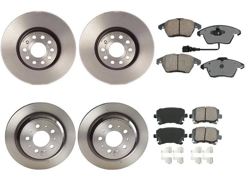 Audi VW Disc Brake Pad and Rotor Kit – Front and Rear (312mm/260mm) (Ceramic) (EURO) 8J0698151C – Akebono Euro Ultra-Premium 4122609KIT