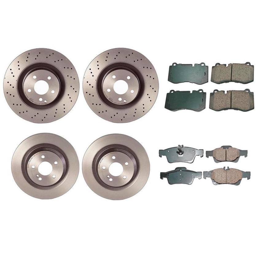 Mercedes Disc Brake Pad and Rotor Kit – Front and Rear (350mm/320mm) (Ceramic) (EURO) 221423101207 – Akebono Euro Ultra-Premium 4122614KIT