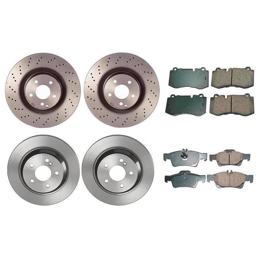 Mercedes Disc Brake Pad and Rotor Kit – Front and Rear (350mm/300mm) (Ceramic) (EURO) 221423121207 – Akebono Euro Ultra-Premium 4122616KIT