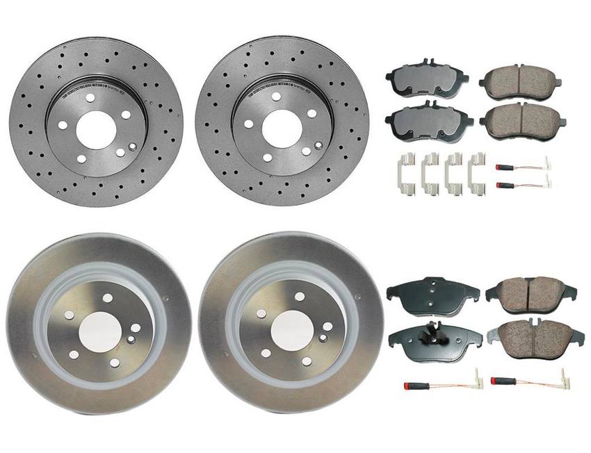 Mercedes Disc Brake Pad and Rotor Kit – Front and Rear (295mm/300mm) (Ceramic) (EURO) 2044213612 – Akebono Euro Ultra-Premium 4122627KIT