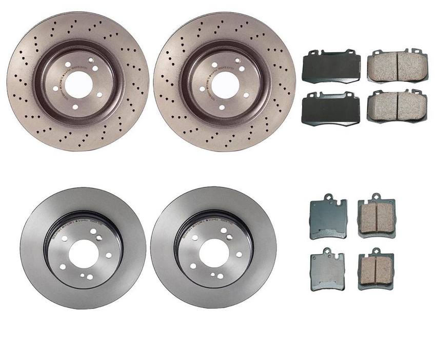 Mercedes Disc Brake Pad and Rotor Kit – Front and Rear (345mm/290mm) (Ceramic) (EURO) 210423101264 – Akebono Euro Ultra-Premium 4122633KIT