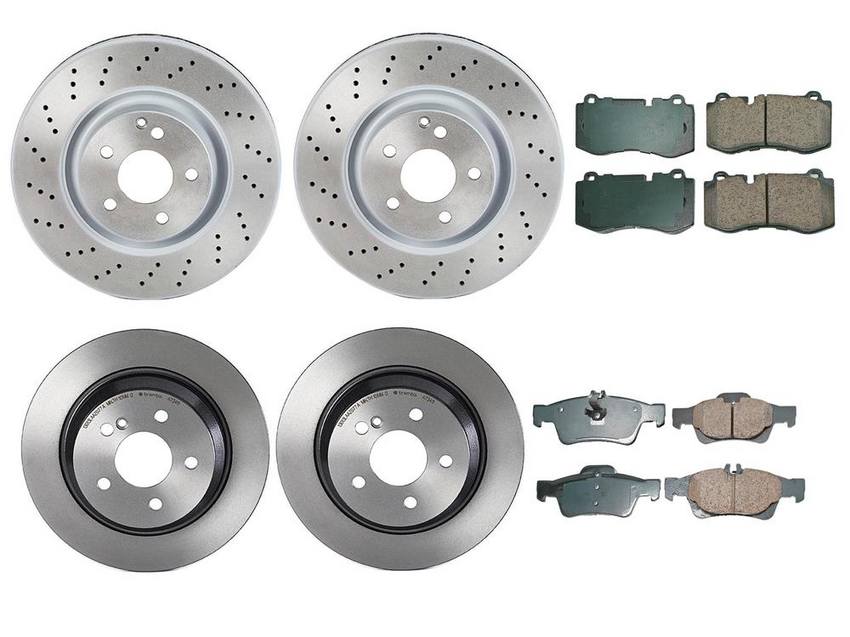 Mercedes Disc Brake Pad and Rotor Kit – Front and Rear (335mm/300mm) (Ceramic) (EURO) 221423111207 – Akebono Euro Ultra-Premium 4122635KIT