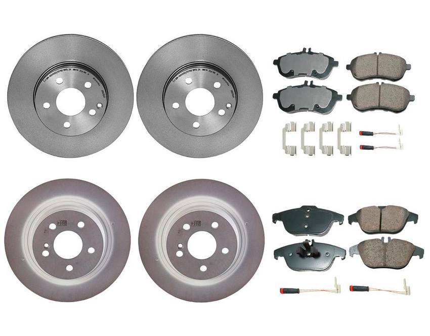 Mercedes Disc Brake Pad and Rotor Kit – Front and Rear (295mm/300mm) (Ceramic) (EURO) 2124211312 – Akebono Euro Ultra-Premium 4122648KIT