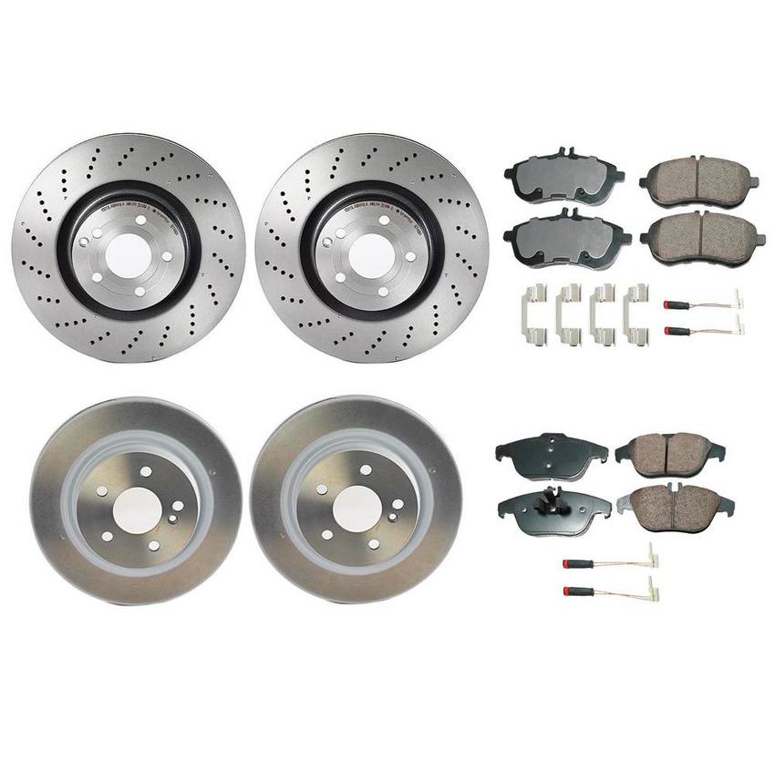 Mercedes Disc Brake Pad and Rotor Kit – Front and Rear (344mm/300mm) (Ceramic) (EURO) 000421141207 – Akebono Euro Ultra-Premium 4122657KIT