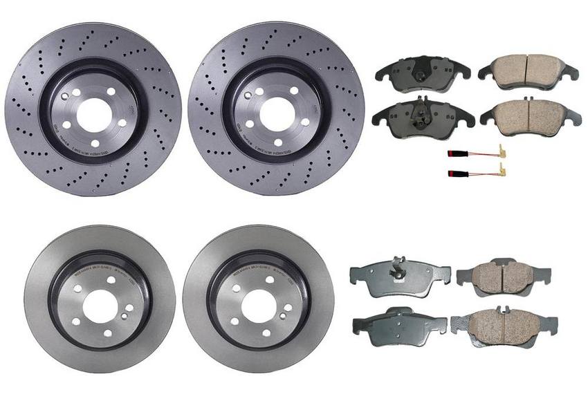 Mercedes Disc Brake Pad and Rotor Kit – Front and Rear (344mm/300mm) (Ceramic) (EURO) 006420012064 – Akebono Euro Ultra-Premium 4122680KIT