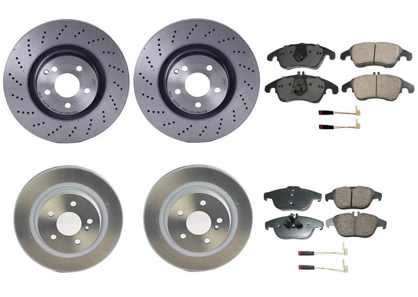 Mercedes Disc Brake Pad and Rotor Kit – Front and Rear (344mm/300mm) (Ceramic) (EURO) 000421151207 – Akebono Euro Ultra-Premium 4122684KIT