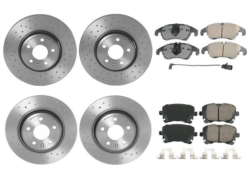 Audi Disc Brake Pad and Rotor Kit – Front and Rear (320mm/300mm) (Xtra) (Ceramic) (EURO) 8R0698151A – Akebono Euro Ultra-Premium 4122723KIT