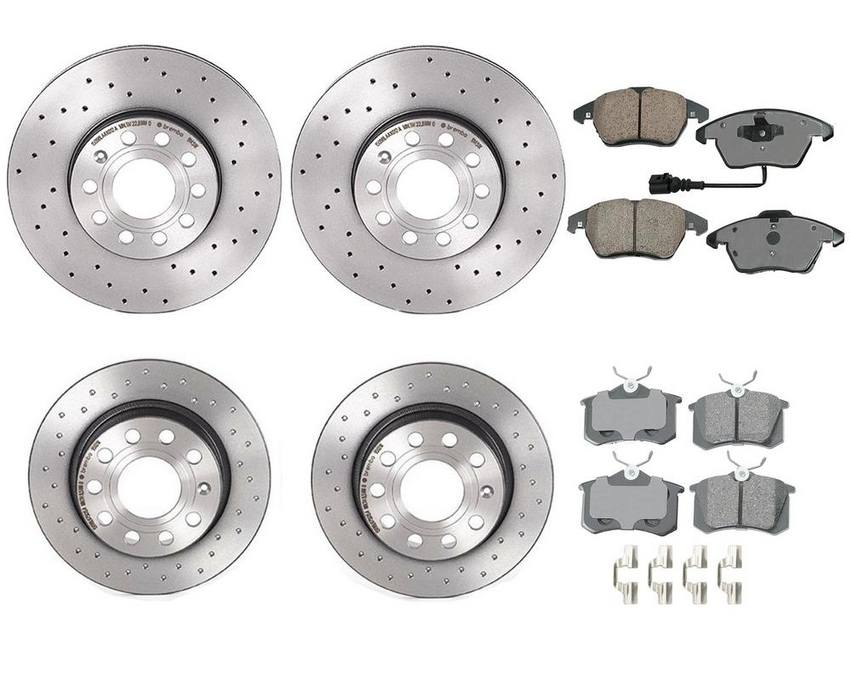 Audi VW Disc Brake Pad and Rotor Kit – Front and Rear (288mm/255mm) (Xtra) (Ceramic) (EURO) 8E0698451L – Akebono Euro Ultra-Premium 4122730KIT