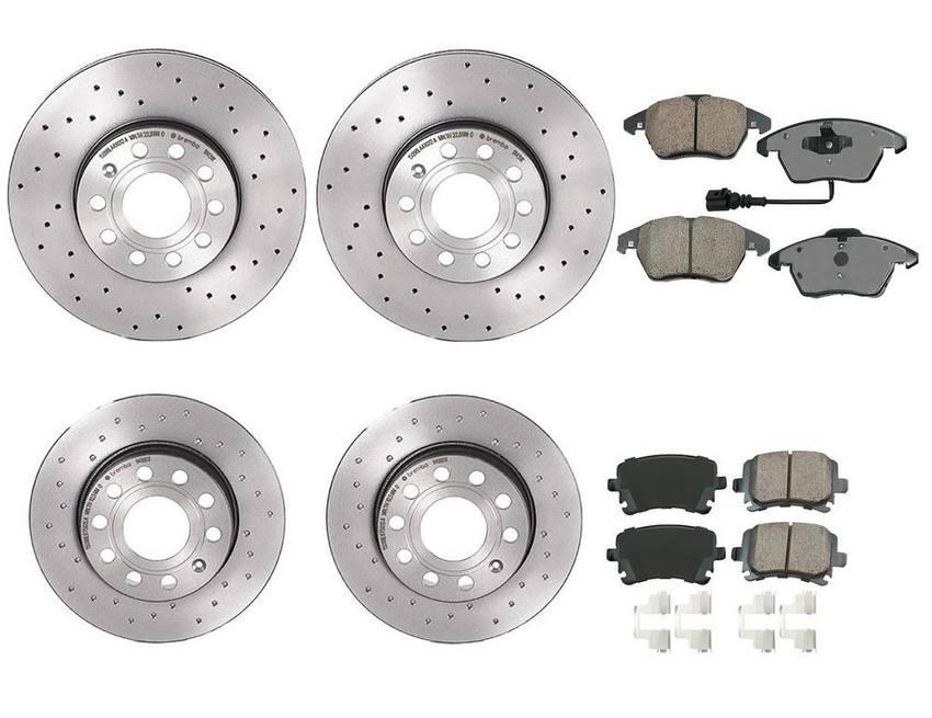 VW Disc Brake Pad and Rotor Kit – Front and Rear (288mm/260mm) (Xtra) (Ceramic) (EURO) 8E0698451J – Akebono Euro Ultra-Premium 4122733KIT