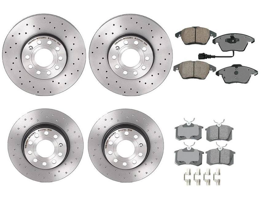 VW Disc Brake Pad and Rotor Kit – Front and Rear (288mm/272mm) (Xtra) (Ceramic) (EURO) 8E0698451L – Akebono Euro Ultra-Premium 4122736KIT