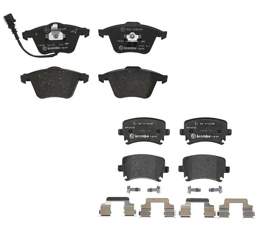 Audi VW Disc Brakes Kit – Brembo Pads Front and Rear(Low-Met) 8J0698151F – Brembo 4189338KIT