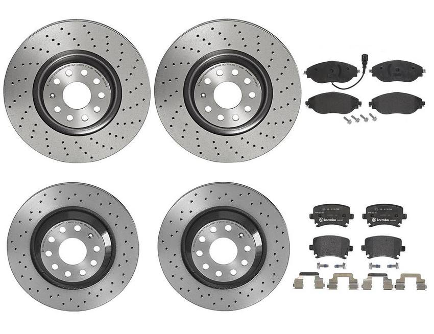 VW Brakes Kit – Pads & Rotors Front and Rear (340mm/310mm) (Low-Met) JZW698451M – Brembo 4189359KIT