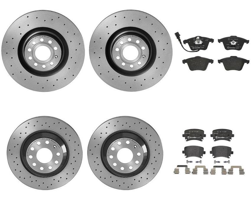 VW Brakes Kit – Pads & Rotors Front and Rear (345mm/310mm) (Low-Met) 8J0698151F – Brembo 4189366KIT