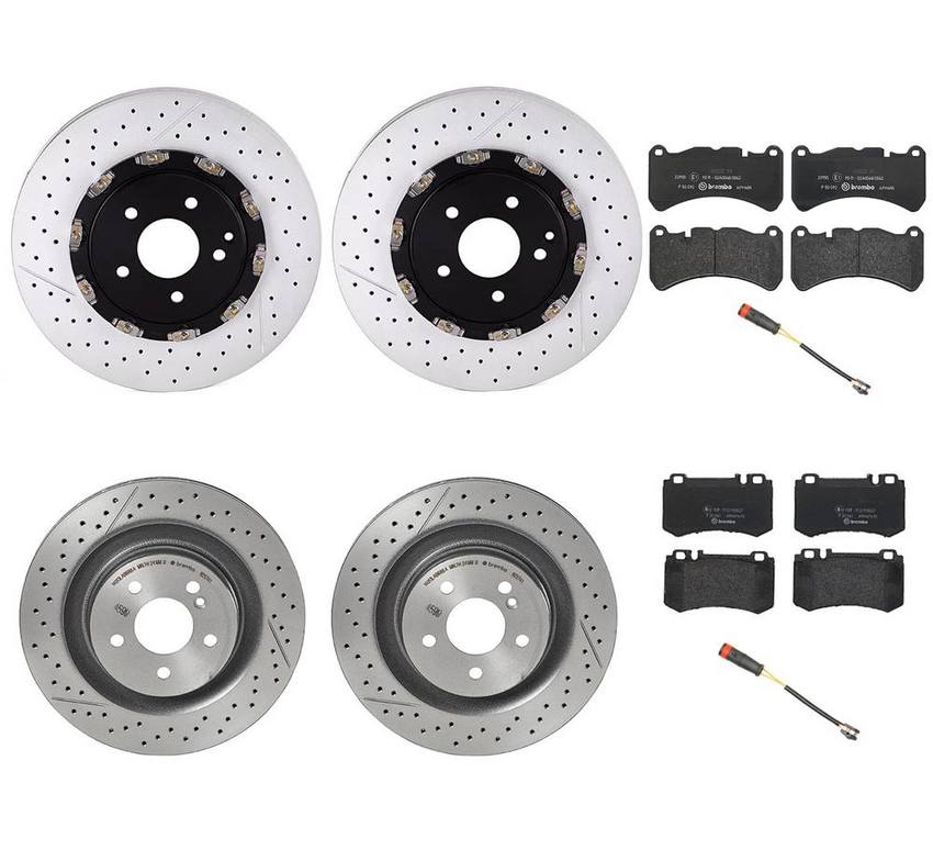 Mercedes Brakes Kit – Pads & Rotors Front and Rear (340mm/330mm) (Low-Met) 005420672041 – Brembo 4191370KIT