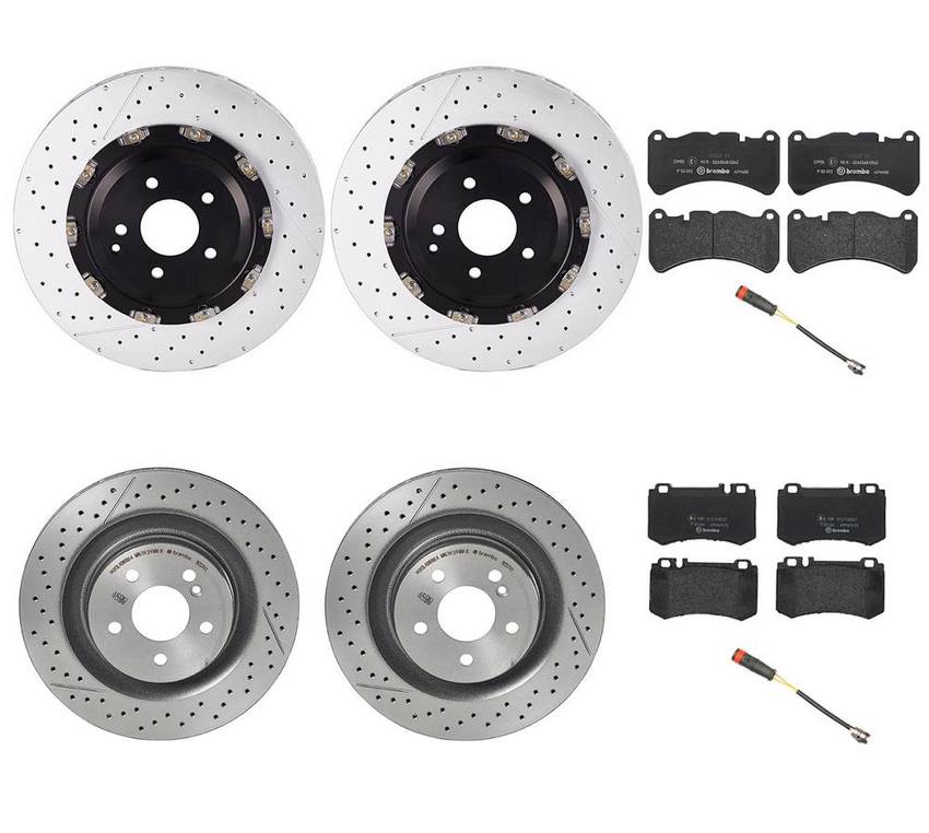 Mercedes Brakes Kit – Pads & Rotors Front and Rear (360mm/330mm) (Low-Met) 005420672041 – Brembo 4191377KIT