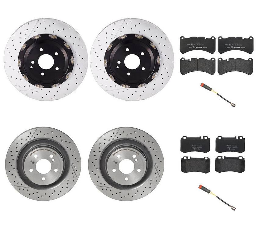 Mercedes Brakes Kit – Pads & Rotors Front and Rear (360mm/330mm) (Low-Met) 005420392041 – Brembo 4191380KIT