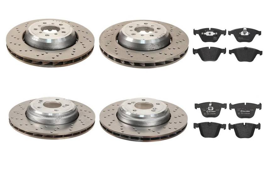 BMW Brake Pad and Rotor Kit – Front and Rear (360mm/350mm) (Low-Met) 34112283801