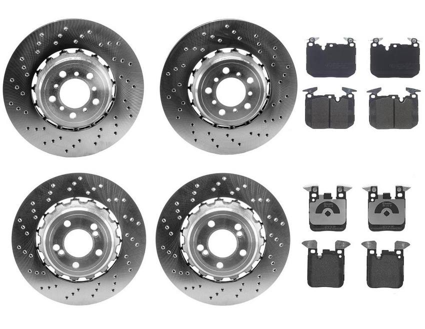 BMW Brake Pad and Rotor Kit – Front and Rear (380mm/370mm) (Low-Met) 34112284809