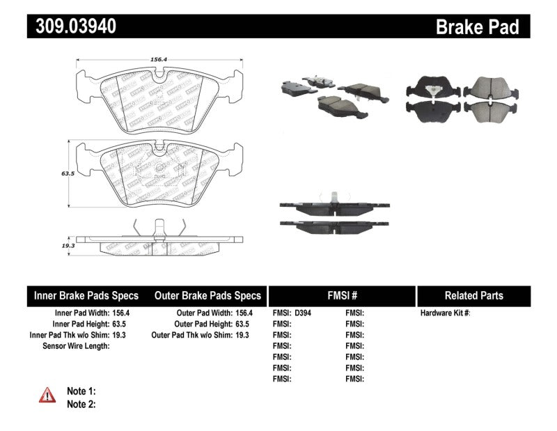 StopTech 95-99 BMW M3 / 01-07 M3 E46 / 89-93 M5 / 98-02 Z3 M series / 93-95 530 Front Brake Pads