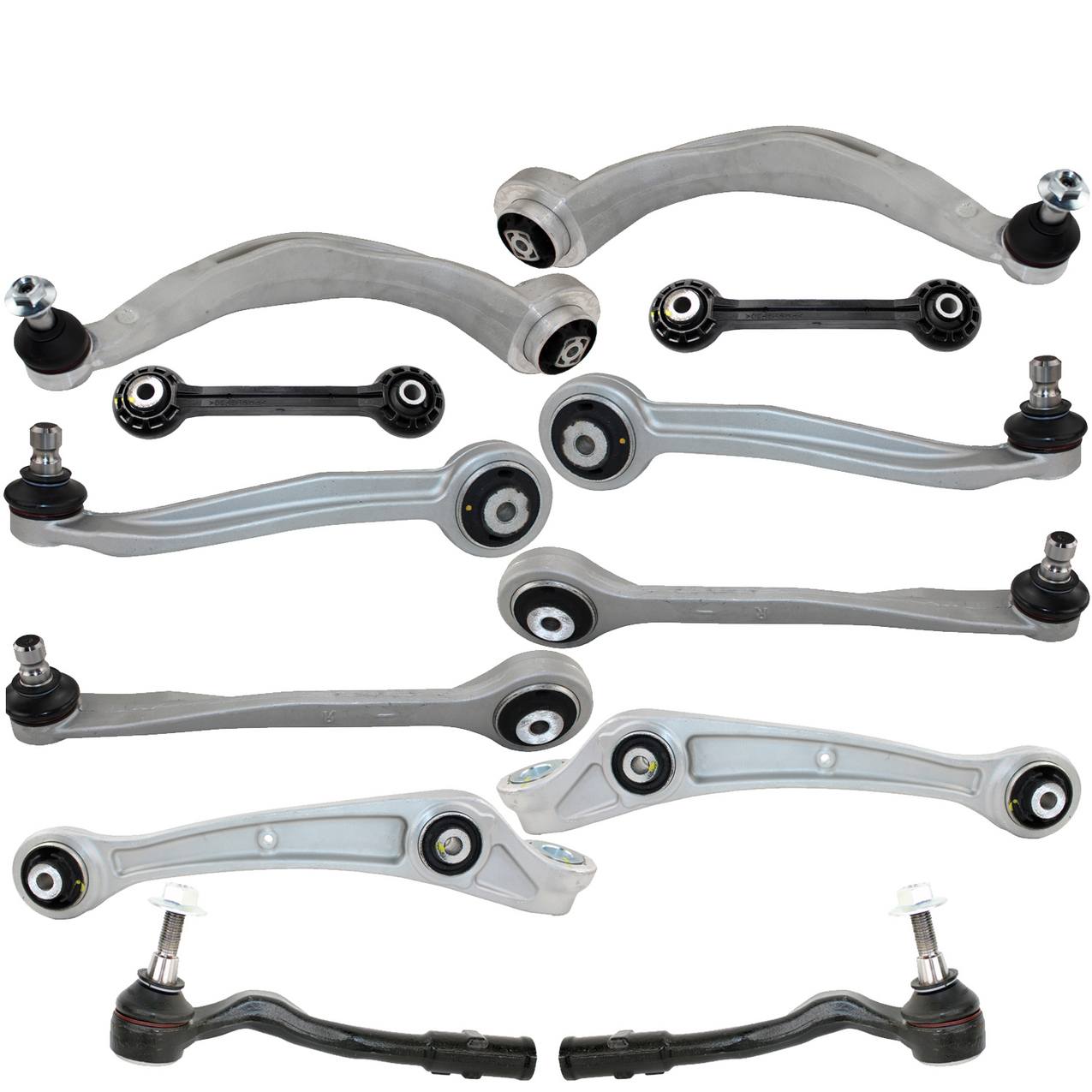 Audi Suspension Control Arm Kit – Front (Upper and Lower Control Arms) (Forward and Rearward) (Outer Steering Tie Rod End) (Plastic Stabilizer Sway Bar)