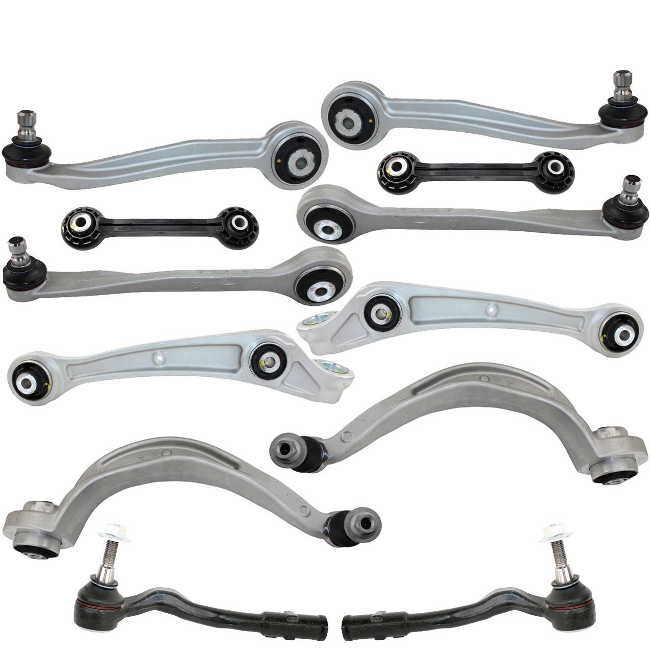 Audi Suspension Control Arm Kit – Front (Upper and Lower Control Arms) (Forward and Rearward) (Outer Steering Tie Rod End) (Plastic Stabilizer Sway Bar Links)