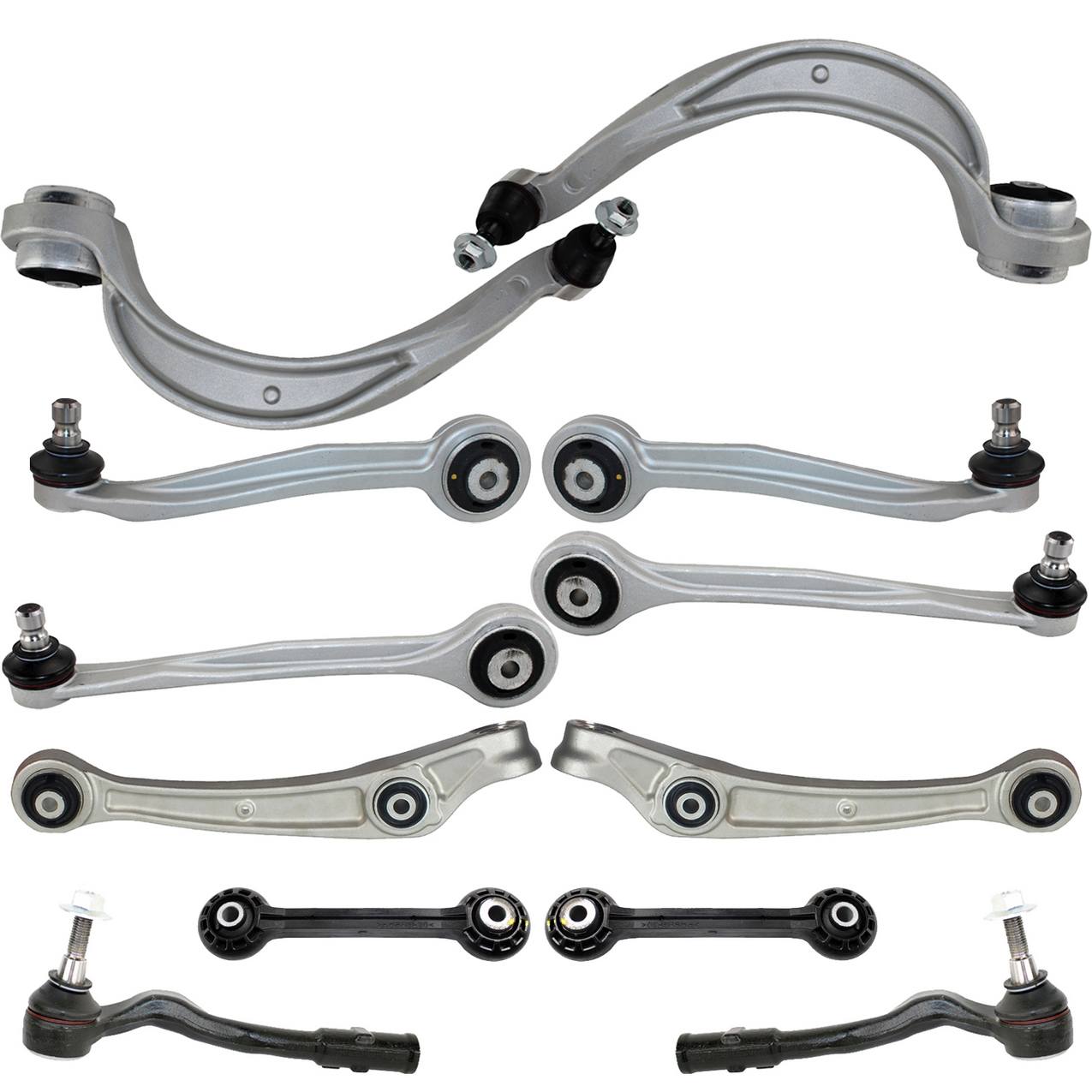 Audi Suspension Control Arm Kit – Front (Upper and Lower Control Arms) (Forward and Rearward) (Outer Steering Tie Rod End) (Plastic Stabilizer Sway Bar Links)