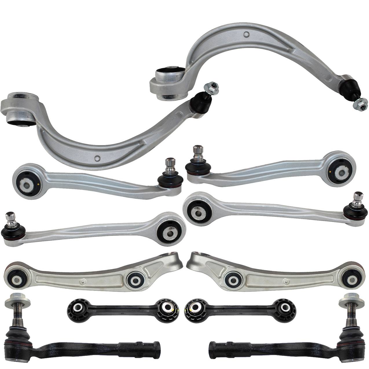 Audi Suspension Control Arm Kit – Front (Upper and Lower Control Arms) (Forward and Rearward) (Outer Steering Tie Rod End) (Plastic Stabilizer Sway Bar Links)