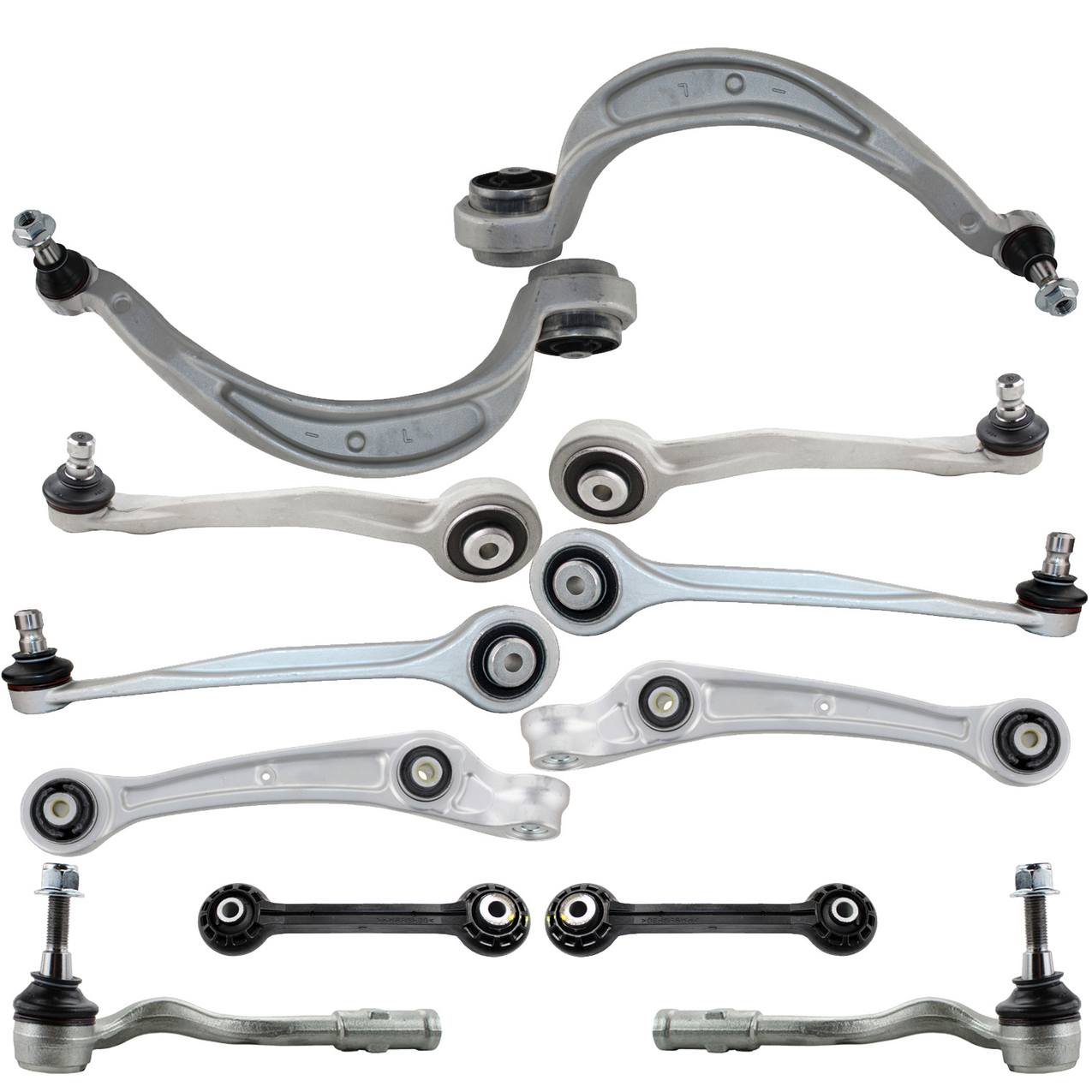 Audi Suspension Control Arm Kit – Front (Upper and Lower Control Arms) (Forward and Rearward) (Outer Steering Tie Rod End) (Plastic Stabilizer Sway Bar Links)