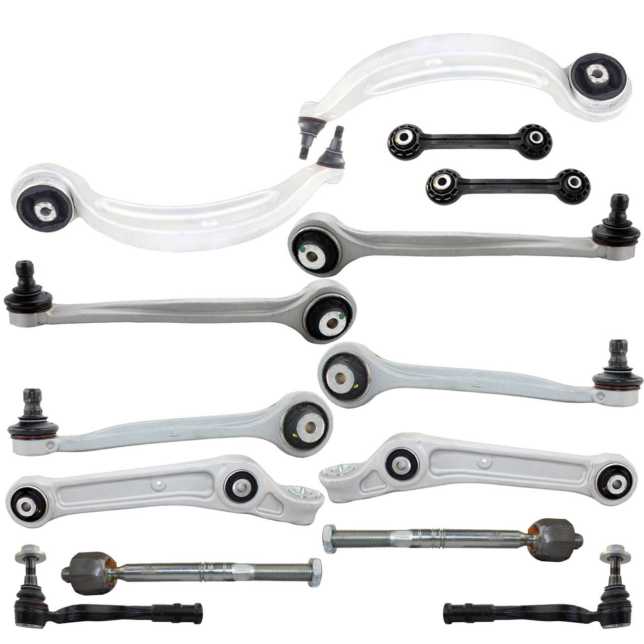 Audi Suspension Control Arm Kit – Front (Upper and Lower Control Arms) (Forward and Rearward) (Inner and Outer Steering Tie Rod End) (Plastic Stabilizer Sway Bar Links)