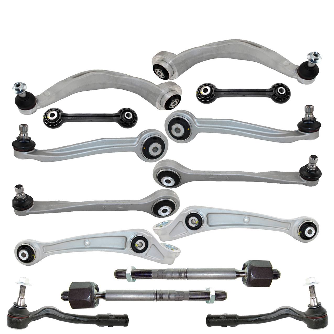 Audi Suspension Control Arm Kit – Front (Upper and Lower Control Arms) (Forward and Rearward) (Inner and Outer Steering Tie Rod End) (Plastic Stabilizer Sway Bar)