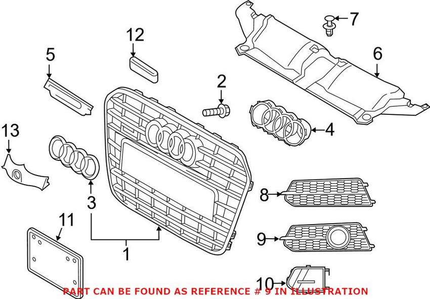 Audi Grille – Front Driver Side 4G0807647CBMT