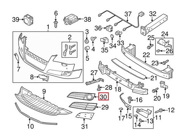 Audi Foglight Grille – Front Passenger Side (Gloss Black) 4H0807680KT94