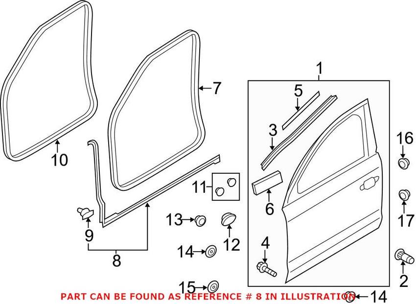 Audi Door Seal – Front Passenger Side 4H0837718B